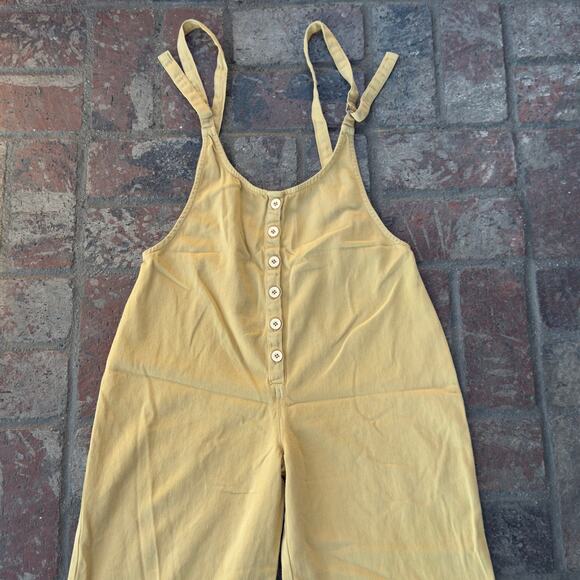 Amuse Society Betina Wide Leg Button Front Yellow Denim Jumpsuit Overalls Size S - Picture 3 of 8